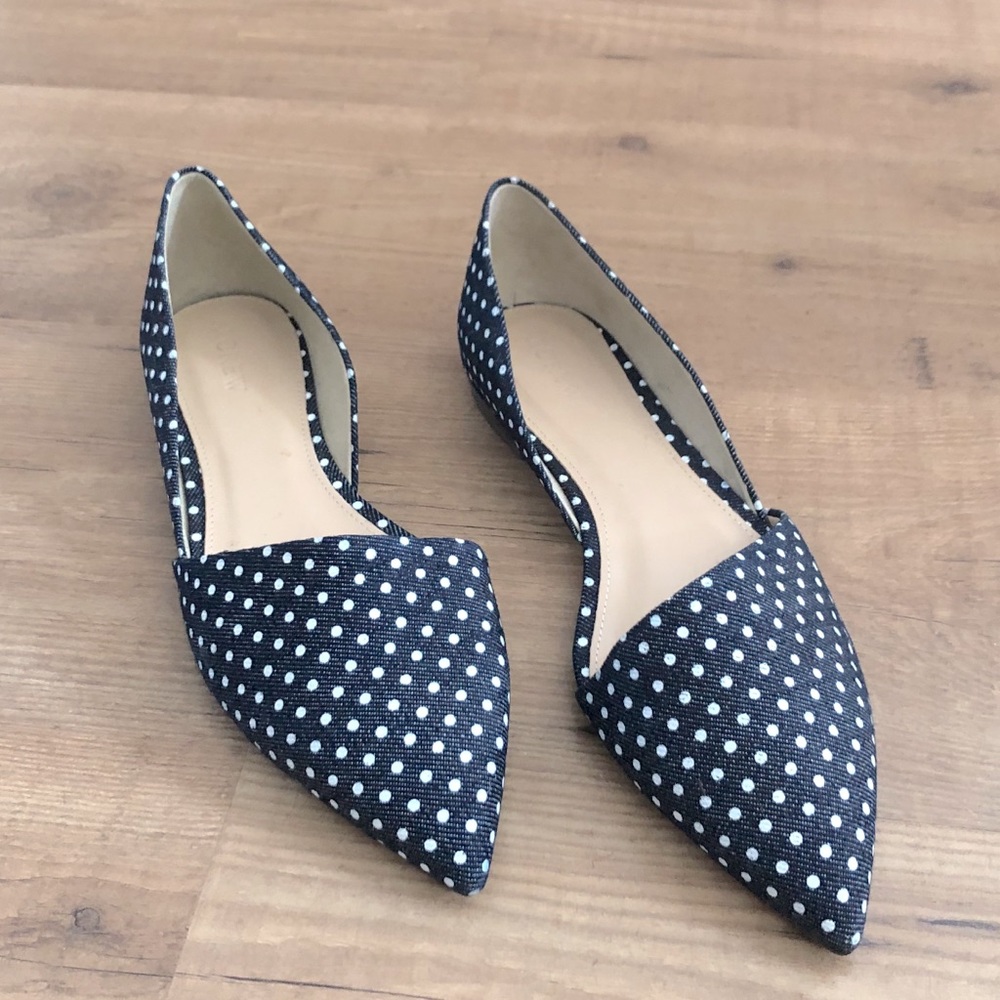 J Crew D’Orsay Blue Polka Dot Flats Size 9